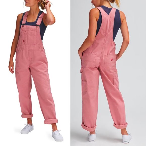 Dickies Denim - Dickie's Bib Overalls Womens Size S Pink Coveralls Canvas Straight Leg Denim NEW